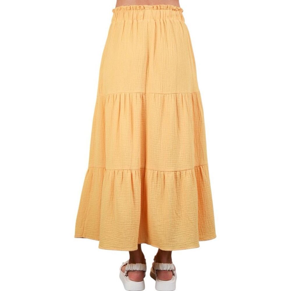 Boho Tiered Midi Skirt w/ Pockets & Elastic Waist |  Yellow | Very J | NWT L - Picture 6 of 12